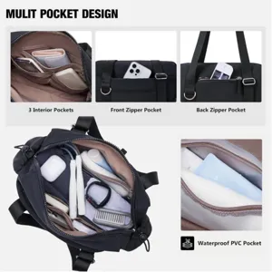 Borsa da palestra nera multitasche con separazione umido asciutto e grande capacità di viaggio.