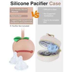 Silicone pacifier case portable baby dummy storage box cute peach design safe and easy clean.