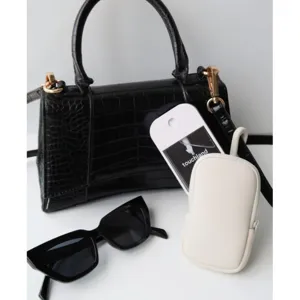 Portable mini zipper pouch with spring hook, ideal for spray cosmetics and daily essentials.