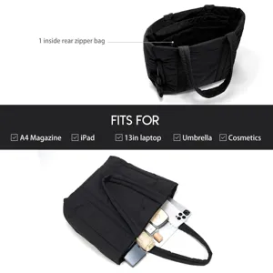 Quilted puffer tote bag large capacity casual shoulder bag black commuting handbag for women