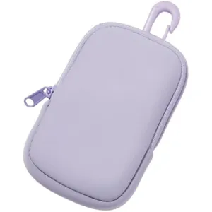 Purple zipper pouch with spring hook, portable cosmetic card and coin organizer bag.