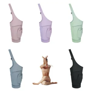 Multifunctional yoga mat bag strap with water bottle pocket and wet bag for sports fitness.