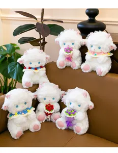 Cute angel lamb plush toy doll with flowers, soft stuffed animal for kids gift room.