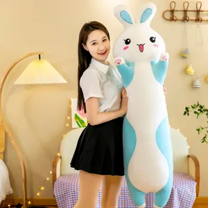 Cute blue white cartoon rabbit plush toy pillow, soft hugging doll for kids and birthday gift.