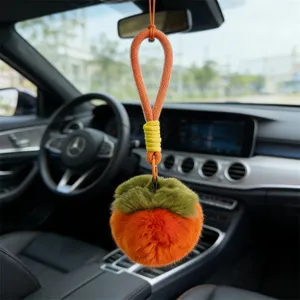 Plush persimmon car hanging ornament cute fluffy bag charm and key ring pendant decor