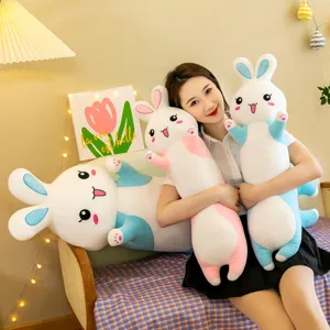 Cute rabbit plush body pillow detail view, soft cute cartoon animal hugging doll, cozy decor