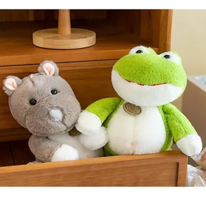 Cute jungle series plush animal toys, adorable hippo and frog soft dolls for kids gift.