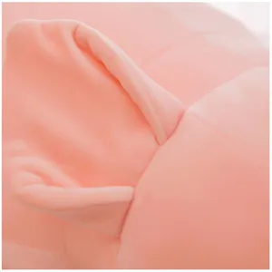 Cute pink pig plush toy close-up view, soft stuffed animal sleeping pillow for kids and girls.