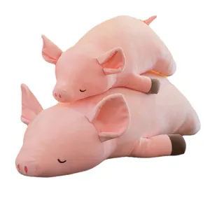 Cute cartoon sleeping pig plush toy soft stuffed pillow pink animal doll for kids gift