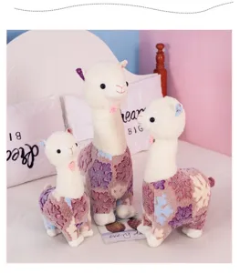 Cute snow alpaca plush toy detail showing soft fuzzy texture and cute design for gifts.