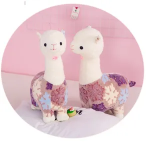 Cute plush alpaca stuffed animal toy with colorful snowflake pattern for holiday gift.