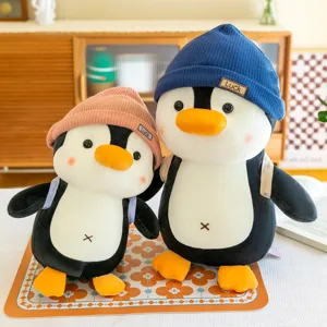 Cute Penguin Plush Toy Stuffed Animal Travel Penguin Doll With Knitted Hat And Backpack Soft Plush Toy Gift