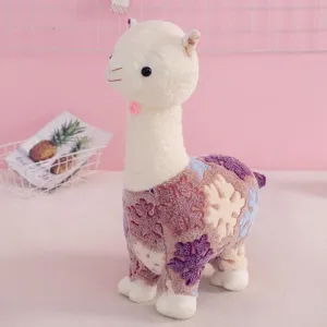 Cute snowflake alpaca plush toy main view, soft stuffed llama doll for sweet holiday gifts.