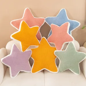 Soft plush star shaped throw pillow set, colorful candy tone cushion for home sofa decor detail view.