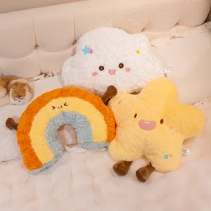 Cute weather plush pillows set including cloud, rainbow and star designs with soft fabric.