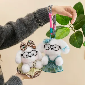 Cute white plush dog keychain cute puppy bag pendant soft toy gift accessory aesthetic style