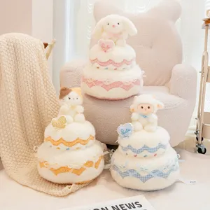 Jolie peluche animal gâteau double cœur poupée jouet, cadeau d'anniversaire doux pour filles.