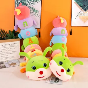 Colorful caterpillar plush toy long pillow, soft stuffed cartoon doll for girls sleeping.