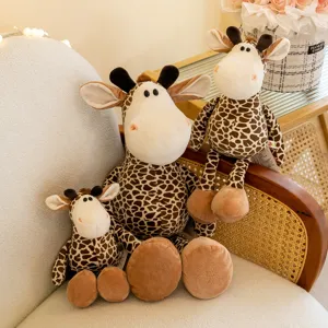 Detailed view of cute jungle animal giraffe plush toys, cozy bed companion and home decor.