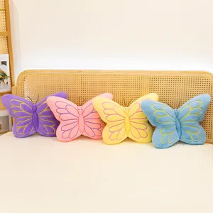 Butterfly plush pillow detail showcase, soft fabric cushion for cozy bedroom sofa decor.