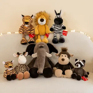 Cute jungle animals plush toys set soft stuffed tiger lion elephant lovely gift for kids