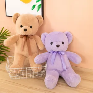 Cute plush teddy bear toy pair with ribbon bow, soft stuffed animal doll for kids and gifts.