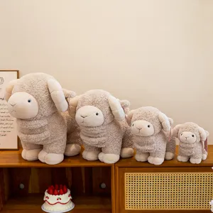 Cute fluffy lamb plush toy set, soft stuffed animal doll for kids gift, cozy sleeping companion.