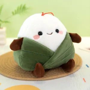 Lindo peluche de zongzi suave, con hojas verdes y diseño de cuerpo de arroz blanco, regalo perfecto.