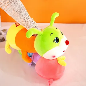 Colorful caterpillar plush toy hugging pillow for girls, soft cute stuffed animal toy for bedroom decor.
