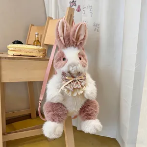 Schattige pluche konijnen rugzak met lange oren, zachte knuffel tas voor meisjes en kinderen.