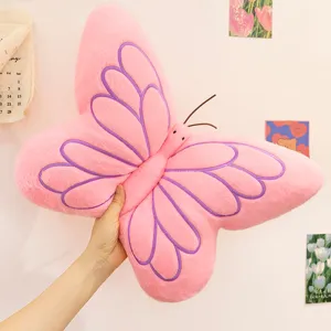 Cute pink butterfly plush pillow soft cushion cute stuffed animal toy for sofa home decor