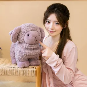 Cute plush lamb toy with curly horns, soft purple lamb wool, perfect gift and sleeping doll.