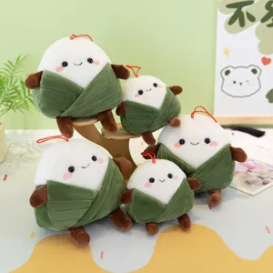 Lindo juego de peluche Zongzi, suave muñeca de bola de masa con cara bonita y correa para regalo.
