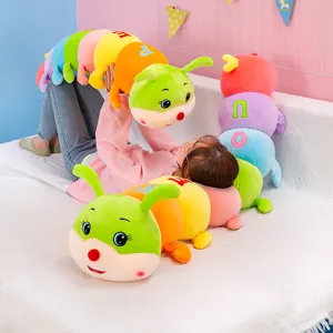 Colorful caterpillar plush toy, soft stuffed animal pillow for kids and girls, long hugging body.