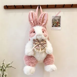 Pluche konijn rugzak schattige dierentas fluffy tas met mooie bloemmotief strik