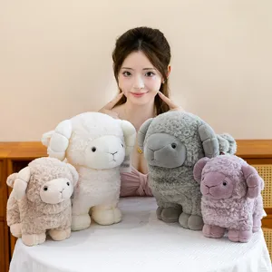 Cute fluffy lamb plush toy set detail view, soft stuffed animal doll decoration for kids.