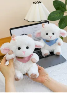 Morbido peluche pecora con fazzoletto carino, bambola di pezza soffice per regalo di compleanno.