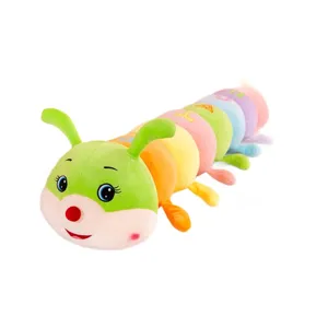 Cute cartoon colorful caterpillar plush toy sleeping pillow soft body cushion for girls