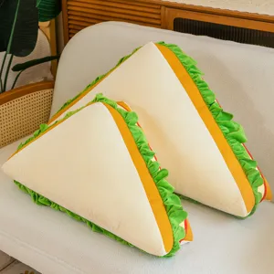 Cute sandwich plush pillow set, soft triangle cushion detail view, cozy home decor for sofa and bed.