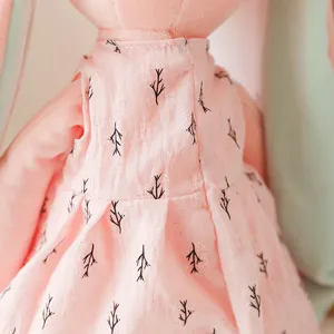 Cute long-eared plush rabbit plush toy sleeping comforting pillow detail view pink dress