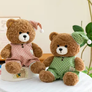 Cute pajama teddy bear plush toy set with polka dot clothes and nightcap for girls gift.