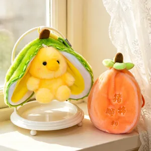 Cute fruit plush toy doll pendant, creative avocado duck and persimmon plush design.