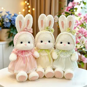 Süßes Kaninchen Plüschtier Prinzessin Hase Mit Spitzenkleid Und Haube Weiches Langhaariges Plüschtier Für Mädchen Kinder Geschenk