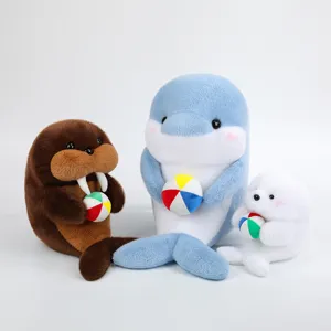 Cute ball-holding dolphin seal walrus plush toys soft animal dolls children birthday gifts