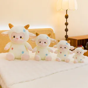 Cute star little sheep plush toy doll set, soft fluffy pillow gift for girls in cozy room view.