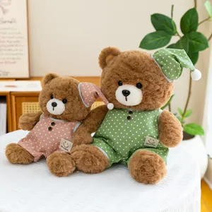 Cute pajama teddy bear plush toy set, soft stuffed doll companion gift for kids and girls.