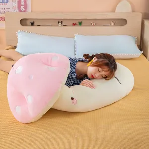 Oreiller long mignon en forme de champignon, coussin de lit moelleux pour filles en peluche.