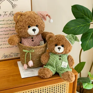 Cute plush pajama teddy bear toy, soft stuffed animal doll for kids girls birthday gift.