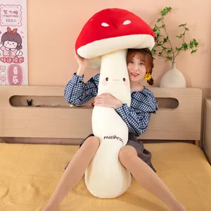 Joli oreiller long en peluche champignon doux pour chambre coussin de sommeil mignon