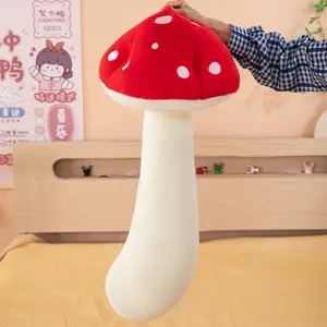 Grand coussin en peluche champignon, oreiller long et doux pour lit, charmante decoration.